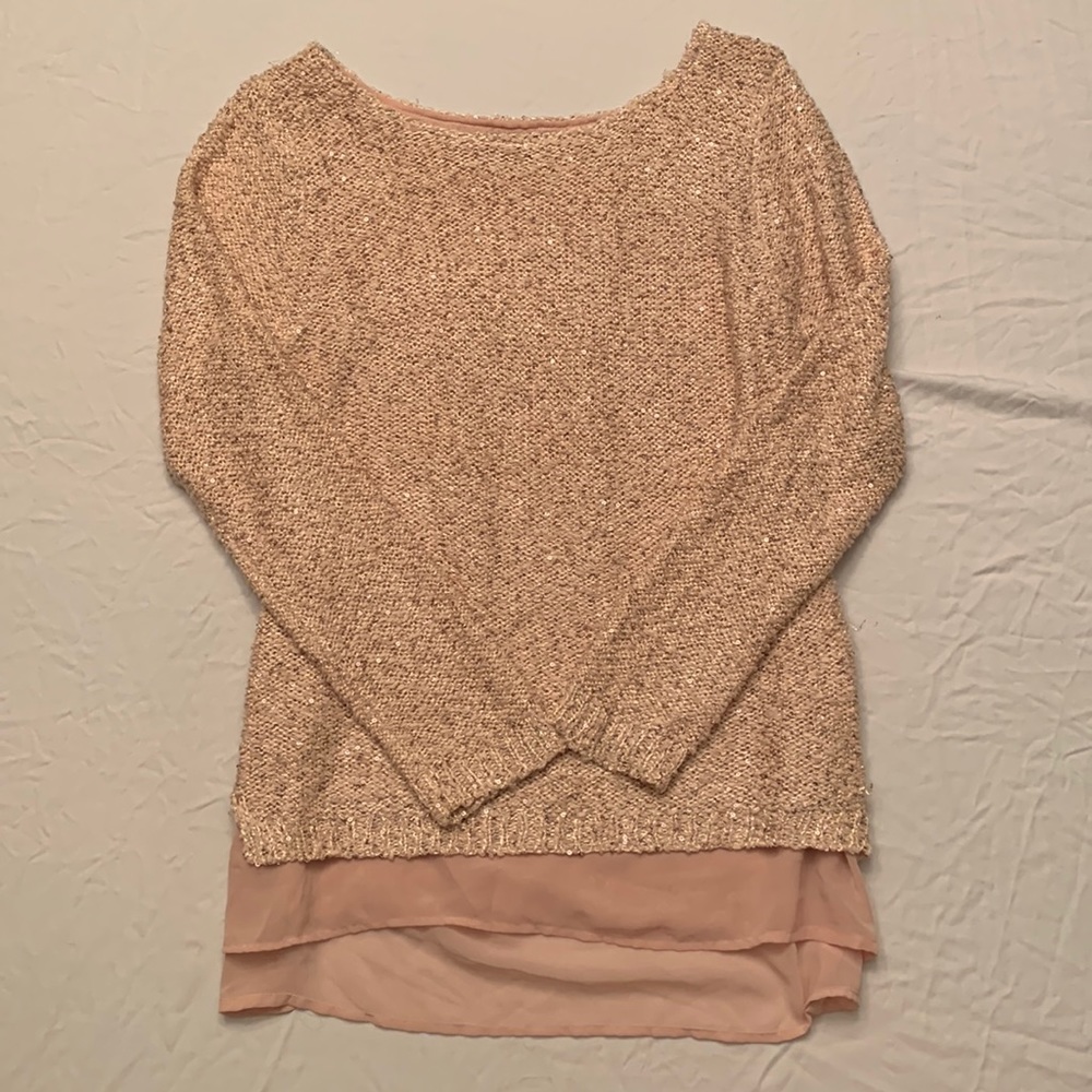 Apt. 9 Blush and Sequin Sweater with Sheer Polyester Under-layer